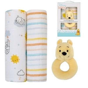 Disney 3-Piece Winnie The Pooh Swaddle Set With Rattle